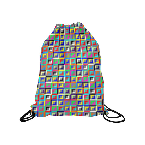 Retro Squares Medium Drawstring Bag Model 1604 (Twin Sides) 13.8"(W) * 18.1"(H)