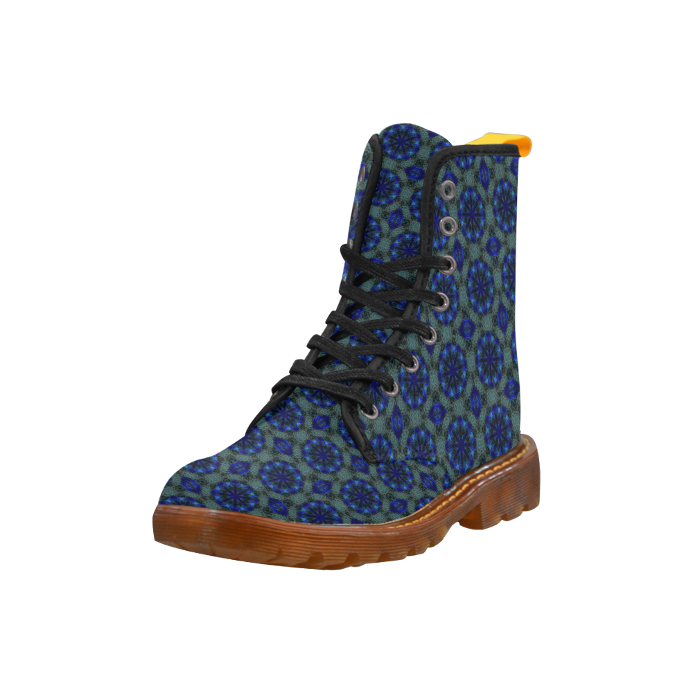 Teal Blue and Green Abstract Martin Boots For Men Model 1203H