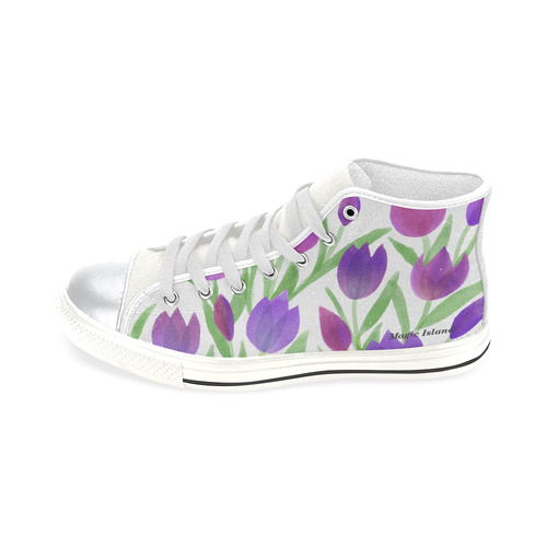 Purple Tulips. Inspired by the Magic Island of Gotland. High Top Canvas Shoes for Kid (Model 017)