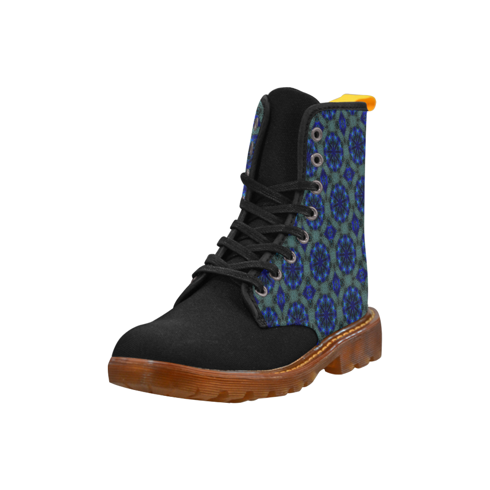 Teal Blue and Green Abstract Black Martin Boots For Men Model 1203H