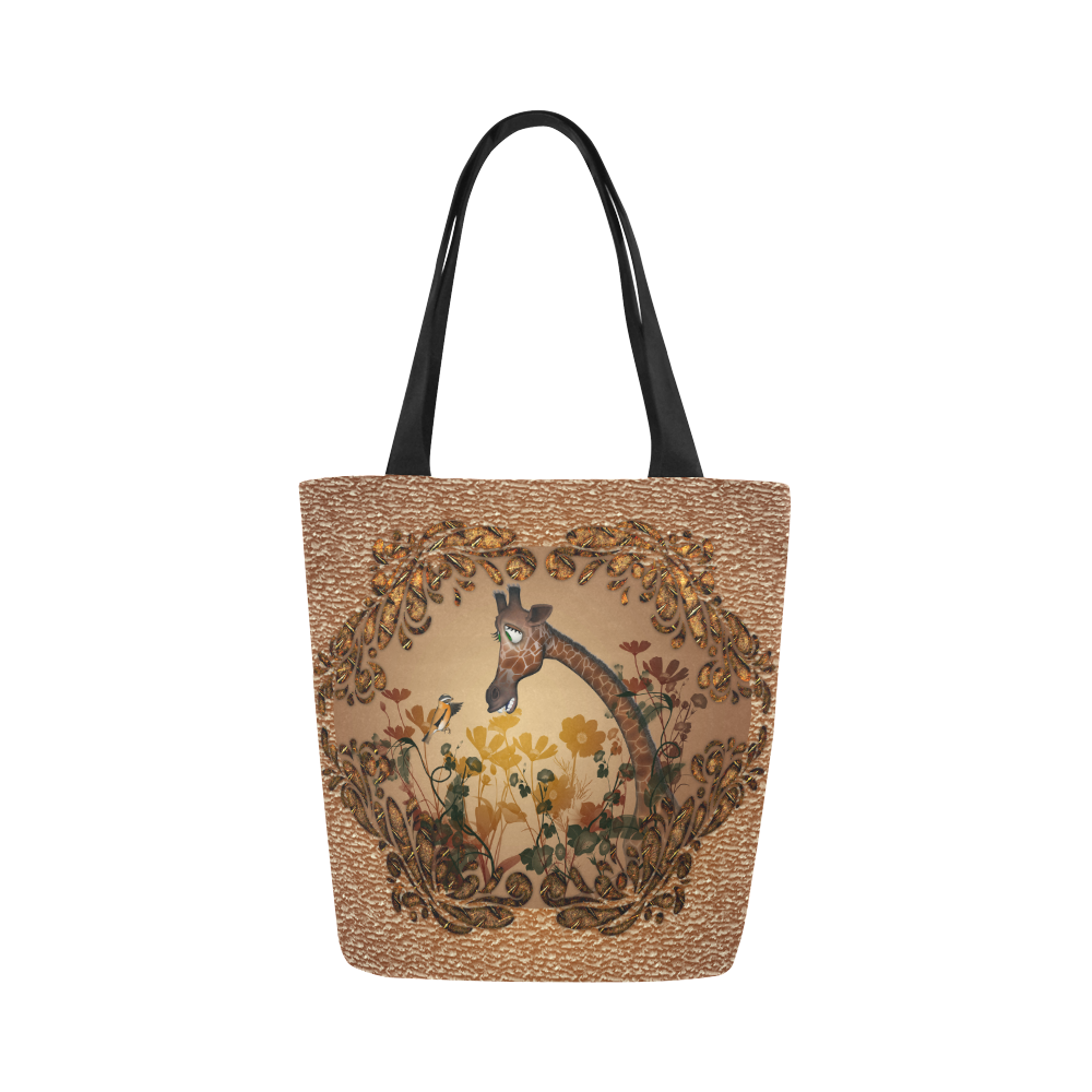 Sweet giraffe with bird Canvas Tote Bag (Model 1657)