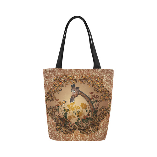 Sweet giraffe with bird Canvas Tote Bag (Model 1657)