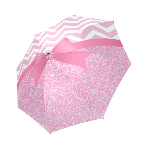 Pink Glitter, Pink Chevron, Pink Bow Foldable Umbrella (Model U01)