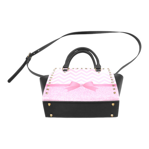 Pink Glitter, Pink Chevron, Pink Bow Rivet Shoulder Handbag (Model 1645)