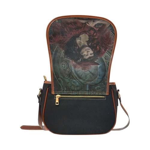 Fantastic Victorian Steampunk Lady Saddle Bag/Small (Model 1649)(Flap Customization)
