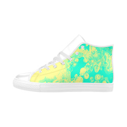 Effect marble green & yellow Aquila High Top Microfiber Leather Women's Shoes/Large Size (Model 032)