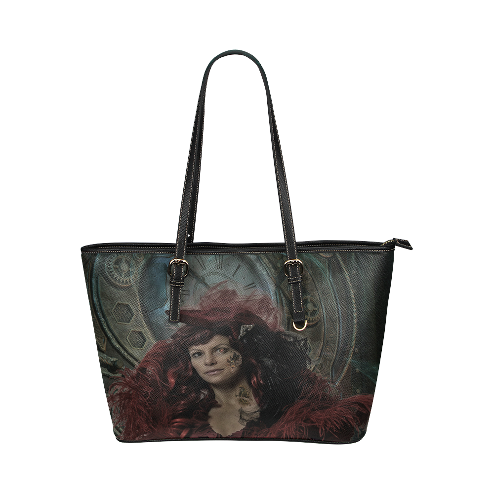 Fantastic Victorian Steampunk Lady Leather Tote Bag/Large (Model 1651)