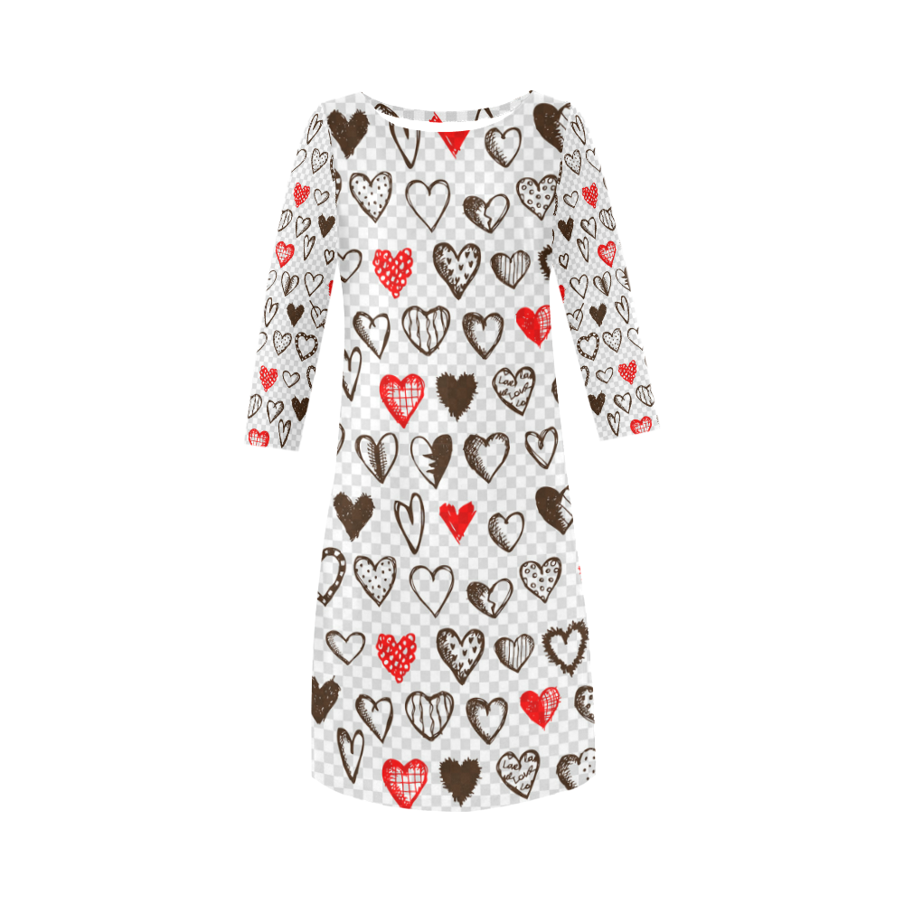 Red and Black Hearts Love Pattern Round Collar Dress (D22) | ID: D1328493