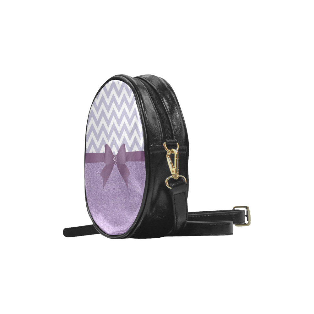 Purple Glitter, Purple Chevron, Purple Bow Round Sling Bag (Model 1647)