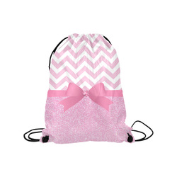 Pink Glitter, Pink Chevron, Pink Bow Medium Drawstring Bag Model 1604 (Twin Sides) 13.8"(W) * 18.1"(H)