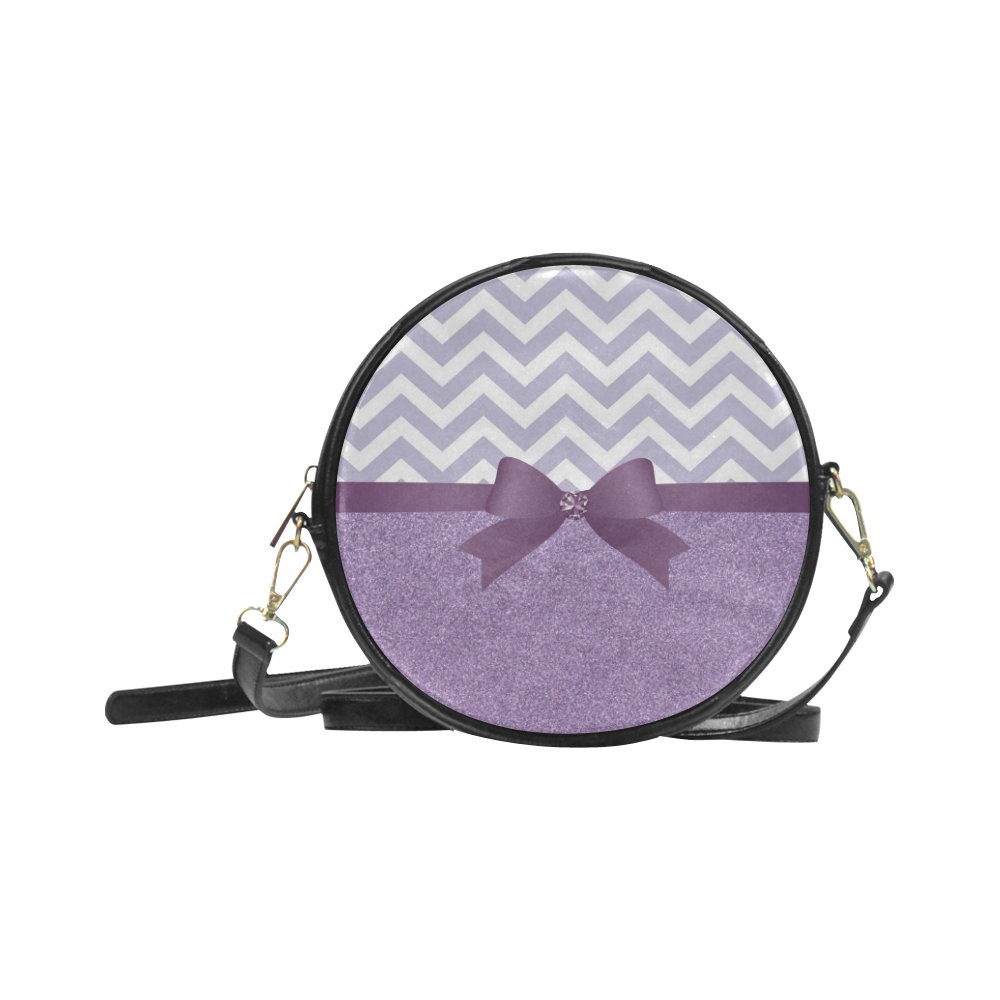 Purple Glitter, Purple Chevron, Purple Bow Round Sling Bag (Model 1647)