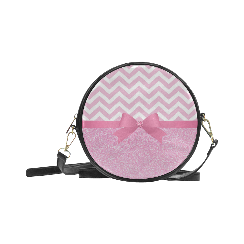 Pink Glitter, Pink Chevron, Pink Bow Round Sling Bag (Model 1647)