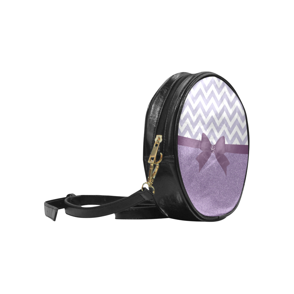 Purple Glitter, Purple Chevron, Purple Bow Round Sling Bag (Model 1647)