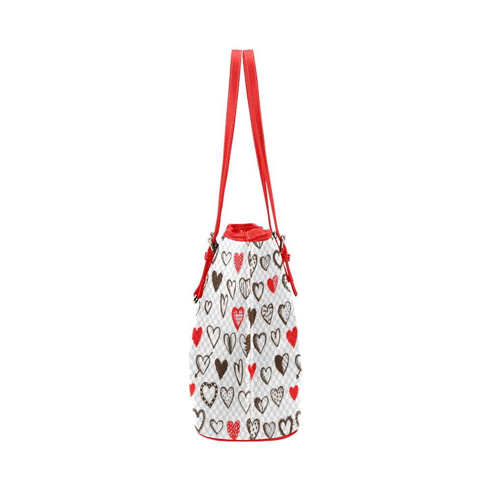Red and Black Hearts Love Pattern Leather Tote Bag/Large (Model 1651)