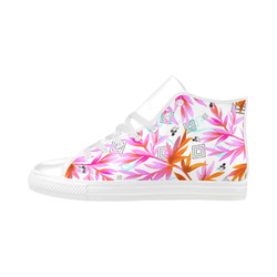 Plants, geometric and abstract Aquila High Top Microfiber Leather Women's Shoes/Large Size (Model 032)