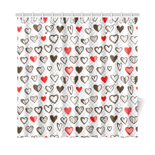 Red and Black Hearts Love Pattern Shower Curtain 72"x72"