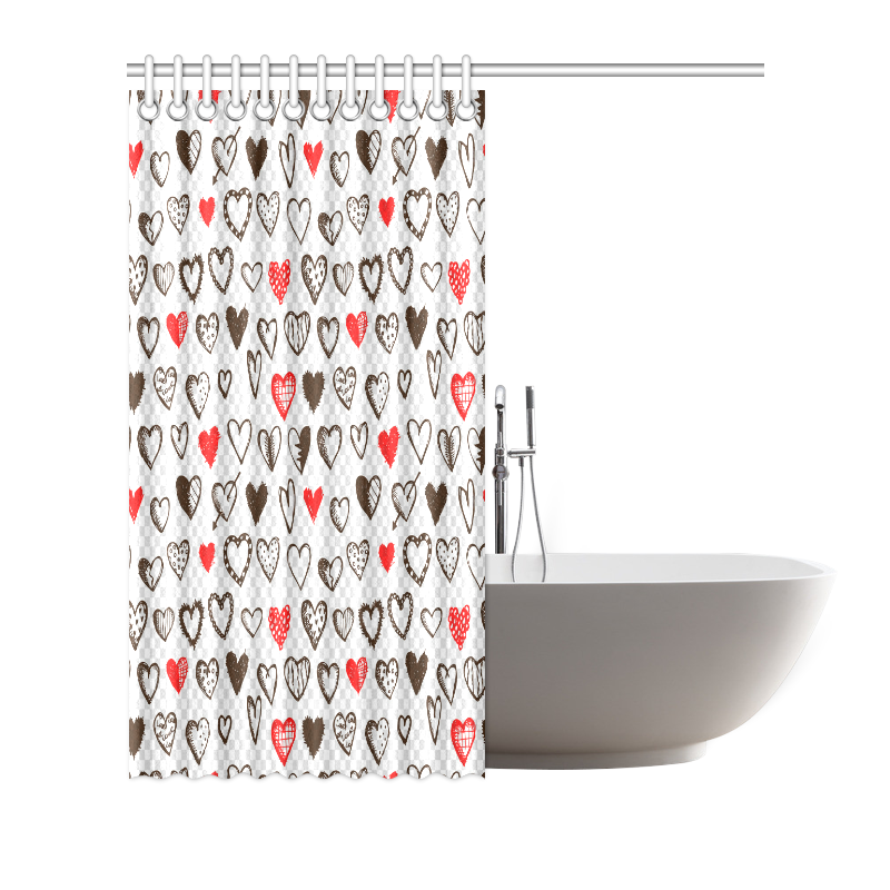 Red and Black Hearts Love Pattern Shower Curtain 72"x72"