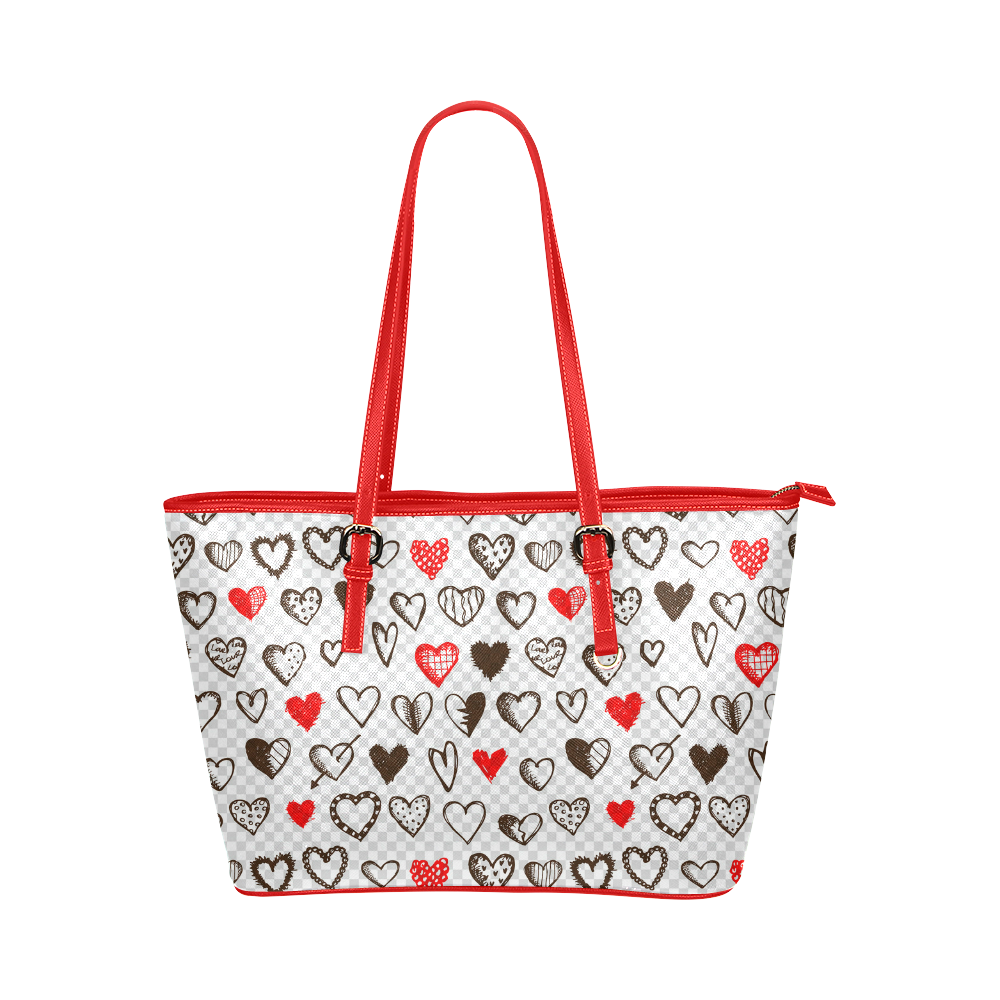 Red and Black Hearts Love Pattern Leather Tote Bag/Large (Model 1651)