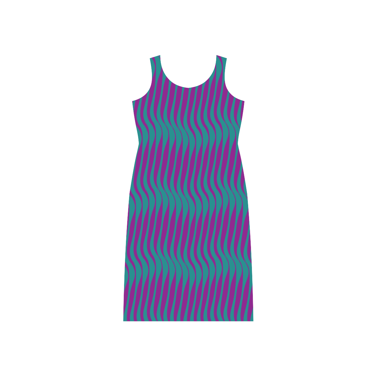 Wavy Stripes, Teal and Purple Phaedra Sleeveless Open Fork Long Dress (Model D08)