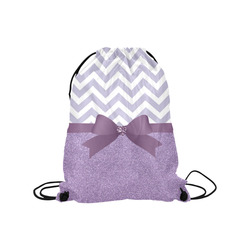 Purple Glitter, Purple Chevron, Purple Bow Medium Drawstring Bag Model 1604 (Twin Sides) 13.8"(W) * 18.1"(H)