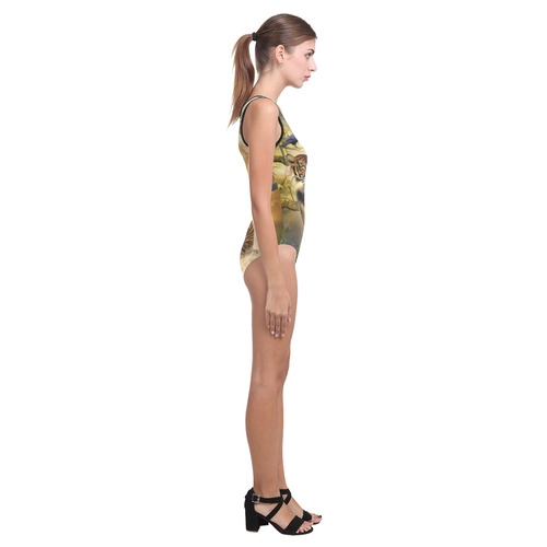 Awesome itger in the night Vest One Piece Swimsuit (Model S04)