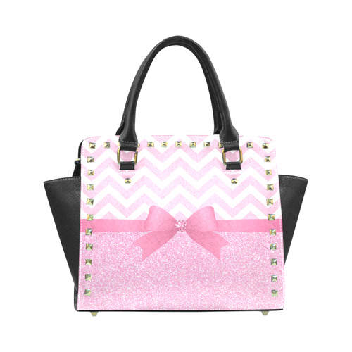 Pink Glitter, Pink Chevron, Pink Bow Rivet Shoulder Handbag (Model 1645)