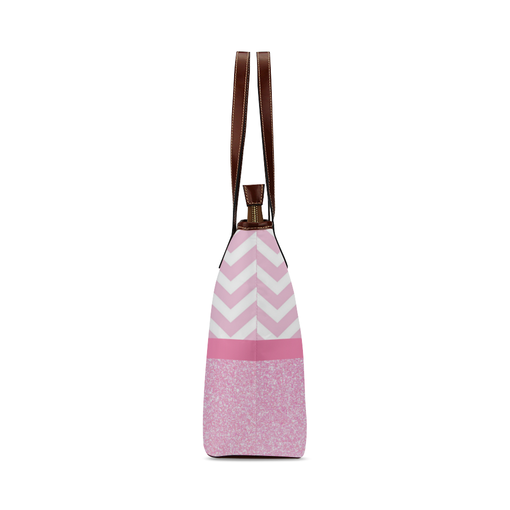 Pink Glitter, Pink Chevron, Pink Bow Shoulder Tote Bag (Model 1646)