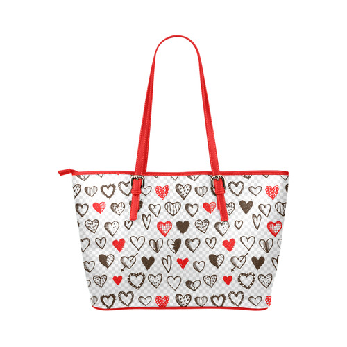 Red and Black Hearts Love Pattern Leather Tote Bag/Large (Model 1651)