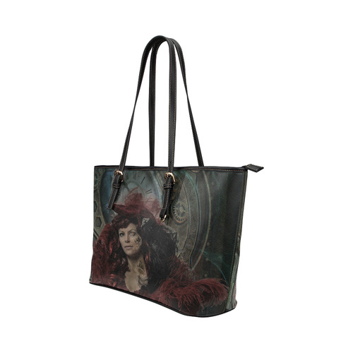 Fantastic Victorian Steampunk Lady Leather Tote Bag/Large (Model 1651)