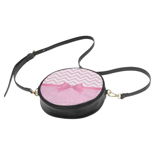 Pink Glitter, Pink Chevron, Pink Bow Round Sling Bag (Model 1647)