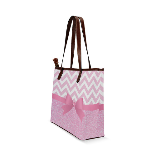 Pink Glitter, Pink Chevron, Pink Bow Shoulder Tote Bag (Model 1646)