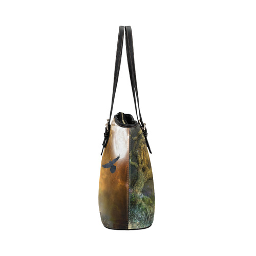 Awesome itger in the night Leather Tote Bag/Small (Model 1651)