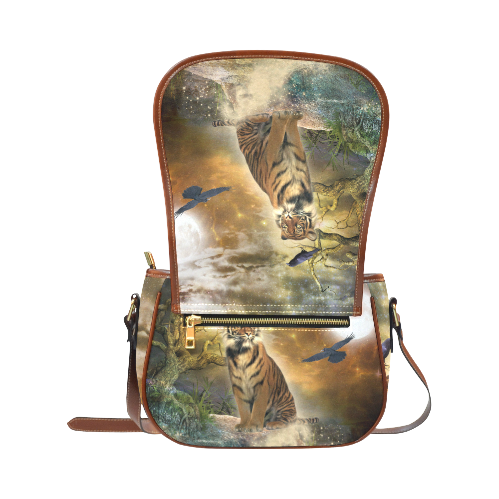 Awesome itger in the night Saddle Bag/Small (Model 1649) Full Customization