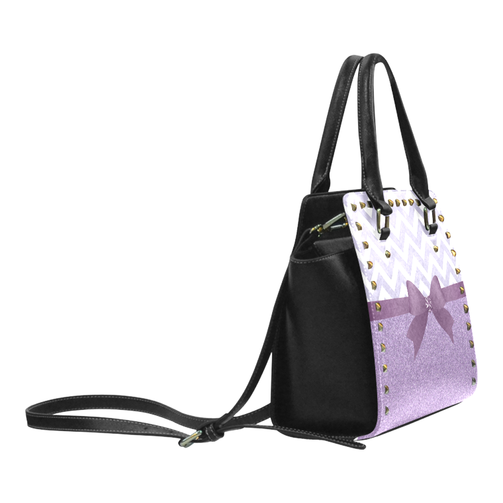 Purple Glitter, Purple Chevron, Purple Bow Rivet Shoulder Handbag (Model 1645)