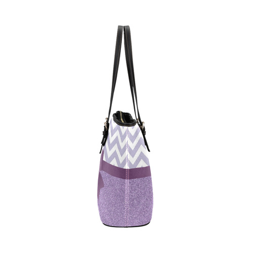 Purple Glitter, Purple Chevron, Purple Bow Leather Tote Bag/Small (Model 1651)