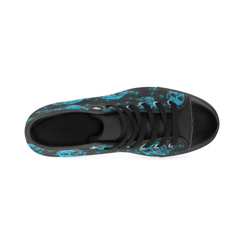 sparkling glitter skulls teal by JamColors High Top Canvas Shoes for Kid (Model 017)