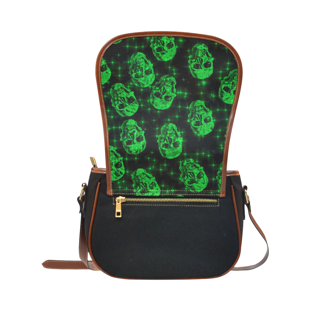 sparkling glitter skulls green by JamColors Saddle Bag/Small (Model 1649)(Flap Customization)
