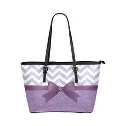 Purple Glitter, Purple Chevron, Purple Bow Leather Tote Bag/Small (Model 1651)