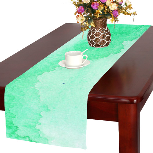 green abstract watercolor Table Runner 16x72 inch