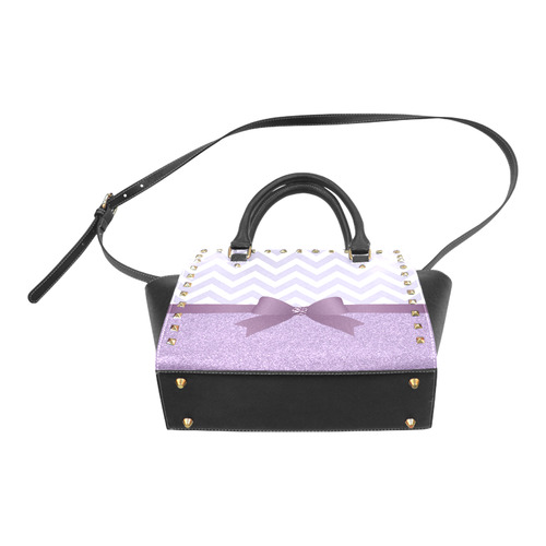Purple Glitter, Purple Chevron, Purple Bow Rivet Shoulder Handbag (Model 1645)