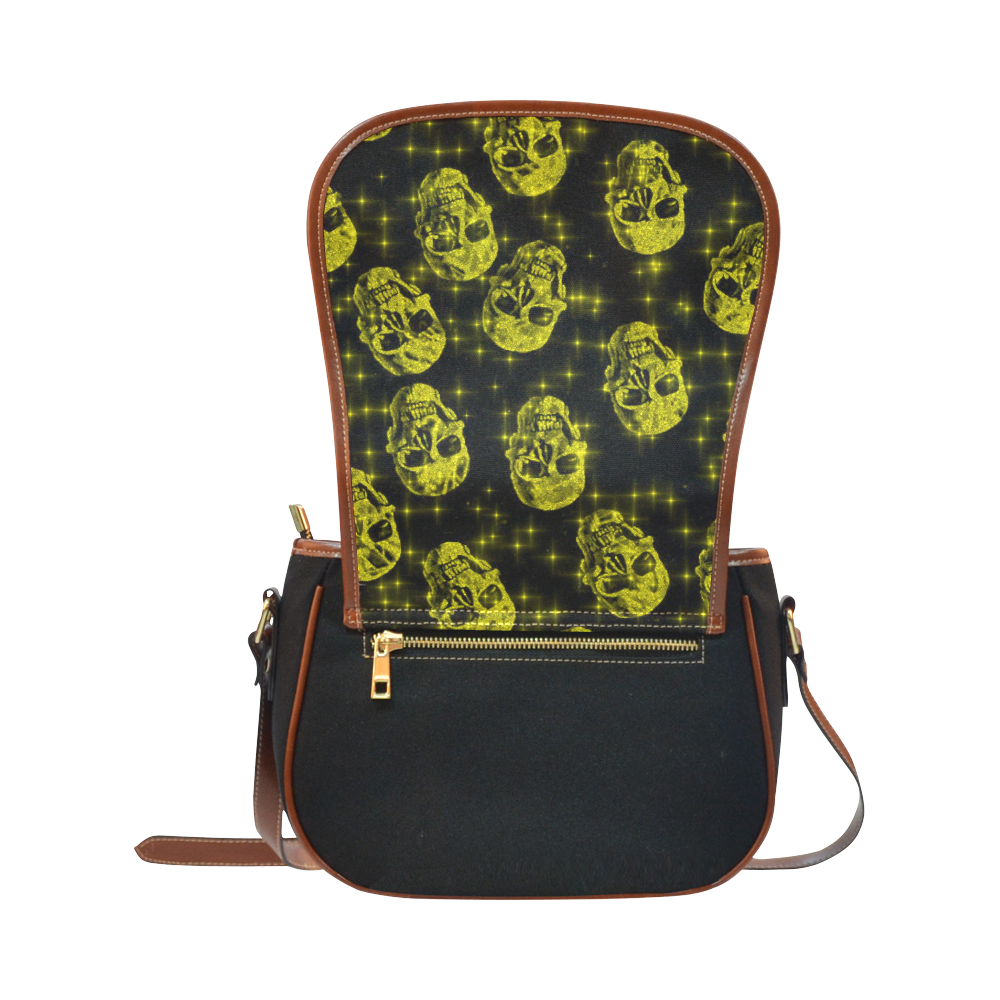 sparkling glitter skulls yellow by JamColors Saddle Bag/Small (Model 1649)(Flap Customization)