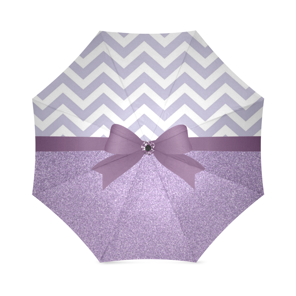Purple Glitter, Purple Chevron, Purple Bow Foldable Umbrella (Model U01)