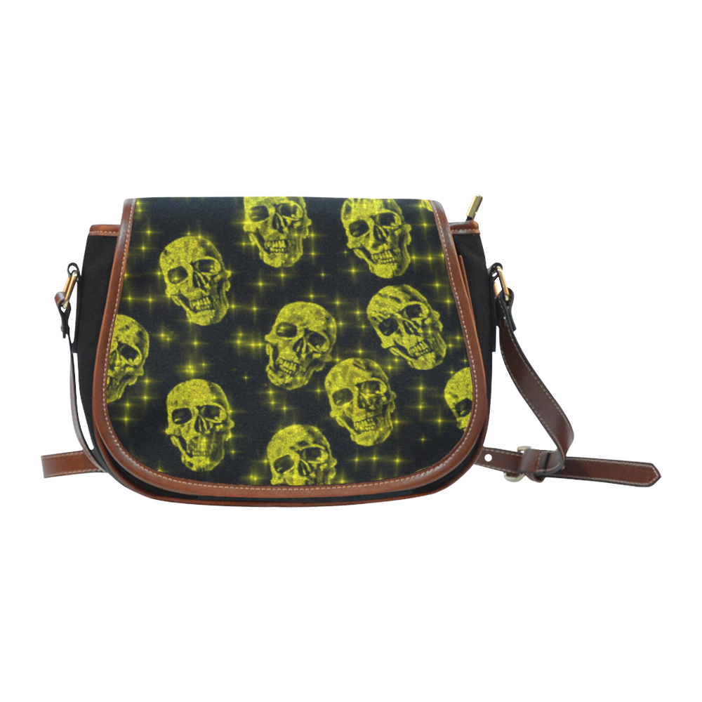 sparkling glitter skulls yellow by JamColors Saddle Bag/Small (Model 1649)(Flap Customization)