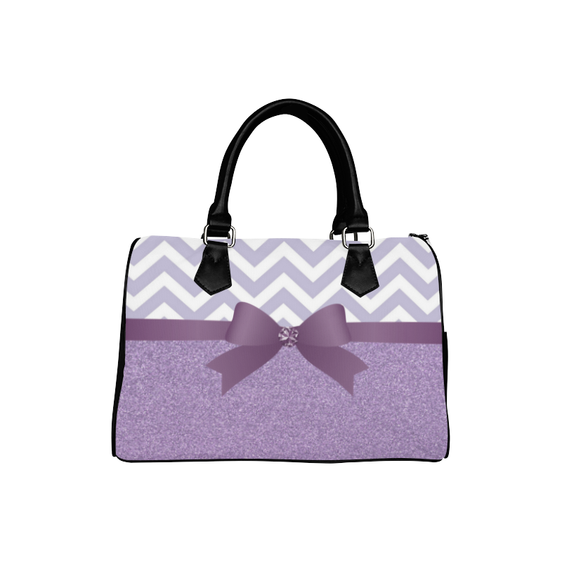Purple Glitter, Purple Chevron, Purple Bow Boston Handbag (Model 1621)