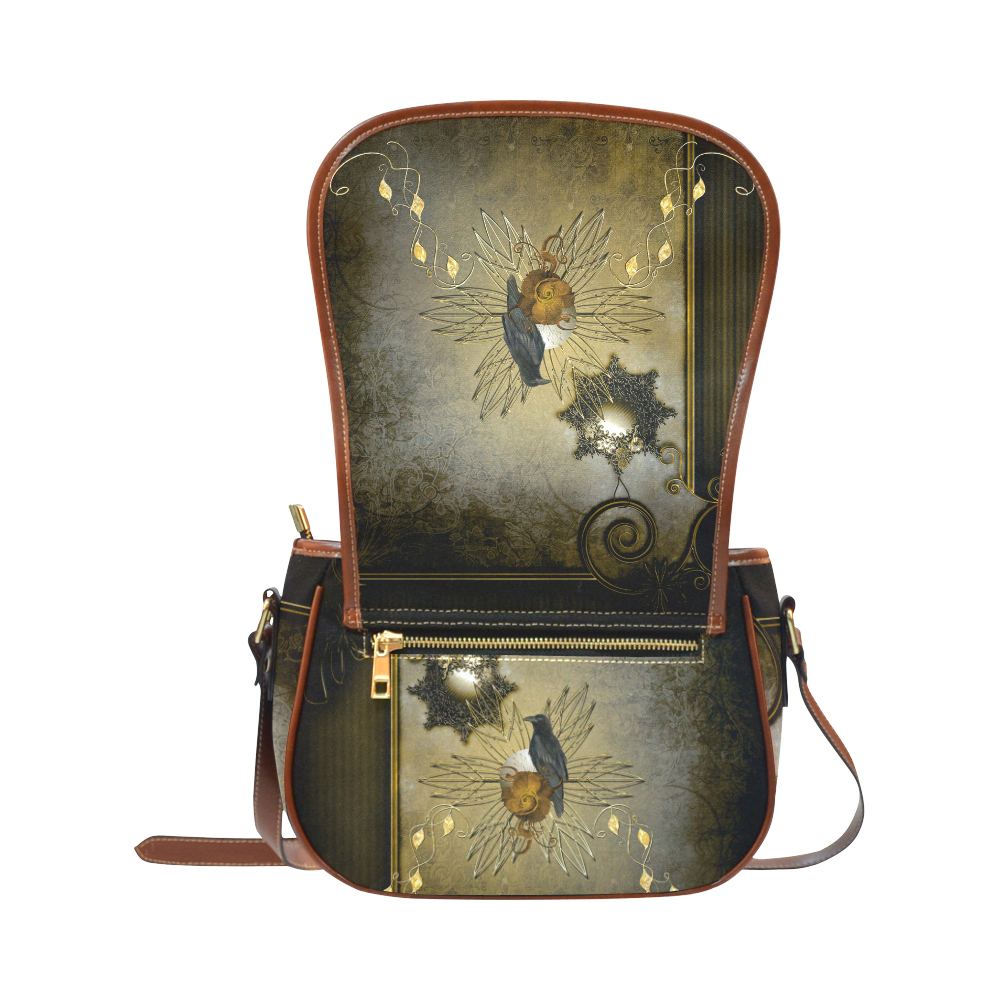 Decorative design with crow Saddle Bag/Small (Model 1649) Full Customization