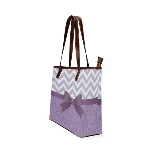 Purple Glitter, Purple Chevron, Purple Bow Shoulder Tote Bag (Model 1646)