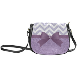 Purple Glitter, Purple Chevron, Purple Bow Classic Saddle Bag/Large (Model 1648)