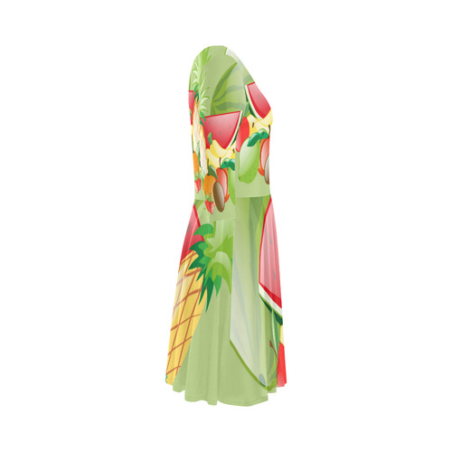 Fruit Watermelon Bananas Grapes Pineapple Elbow Sleeve Ice Skater Dress (D20)