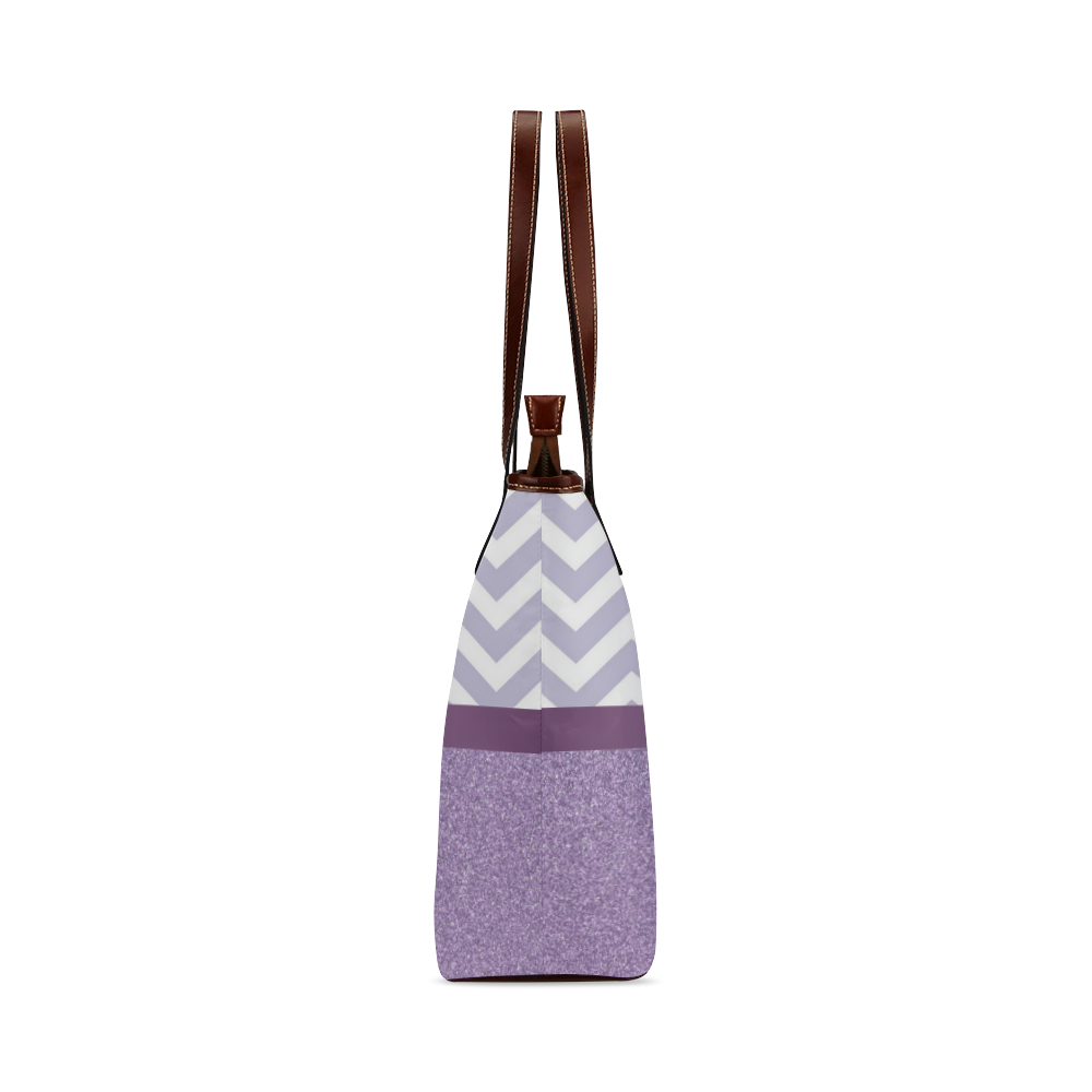 Purple Glitter, Purple Chevron, Purple Bow Shoulder Tote Bag (Model 1646)