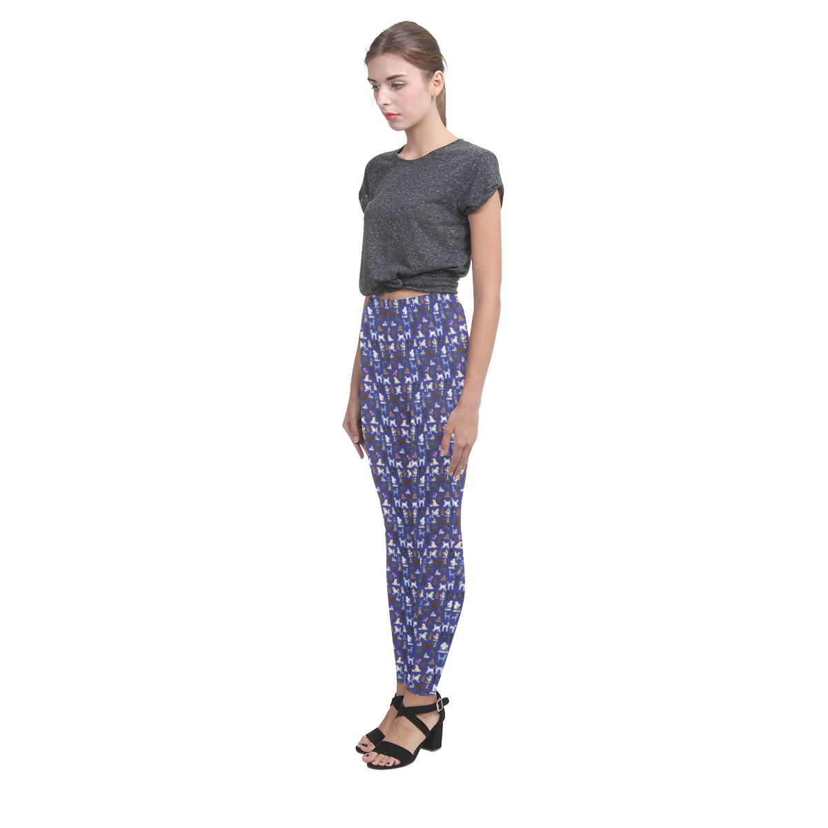 Poodle Leggings Navy Cassandra Women's Leggings (Model L01)